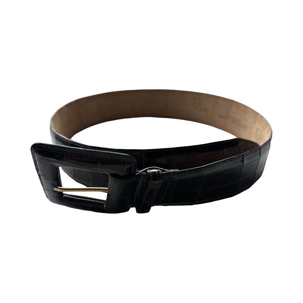 WCM New York Womens Brown Genuine American Alligator Wide Belt 3049 02 Size M